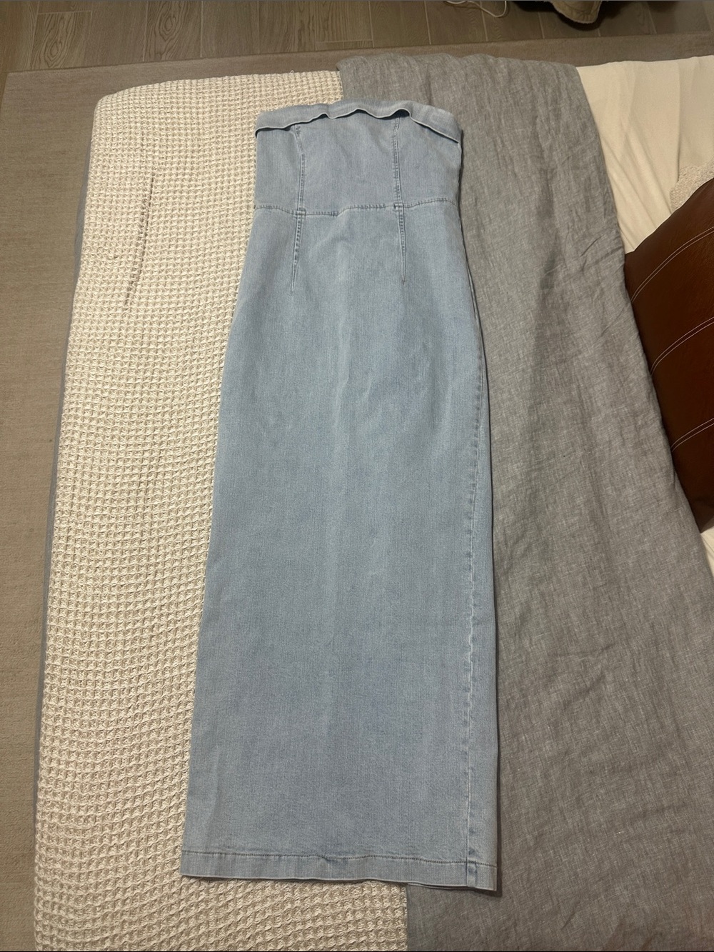 Light Blue Denim Strapless Maxi Dress